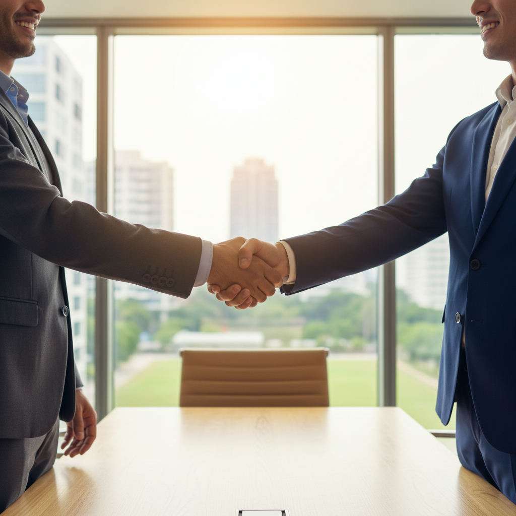 Two people negotiating handshake business deal — AI price negotiator Virginia guide (FlipAI)