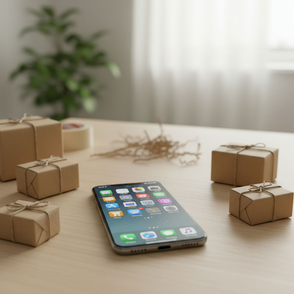 Selling apps on a phone home screen with parcels nearby — application for selling stuff guide (FlipAI)