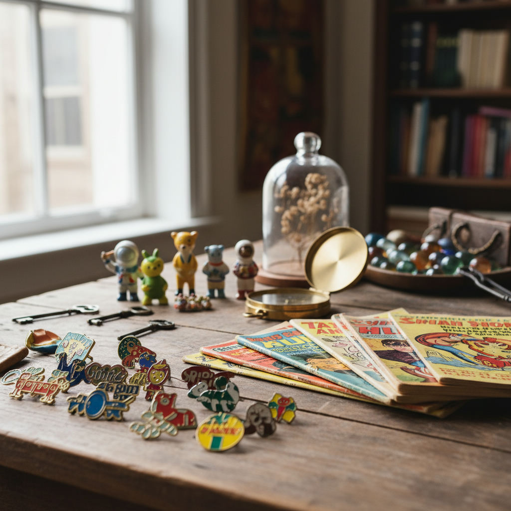 Collection of assorted collectibles grouped on table — are they worth anything guide (FlipAI)