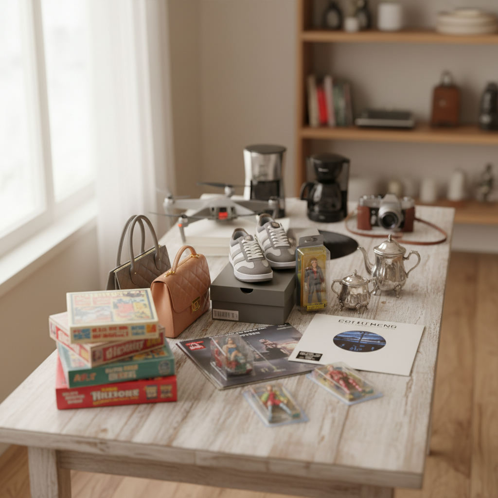 Assorted profitable resale items grouped on table — best items to resell guide (FlipAI)