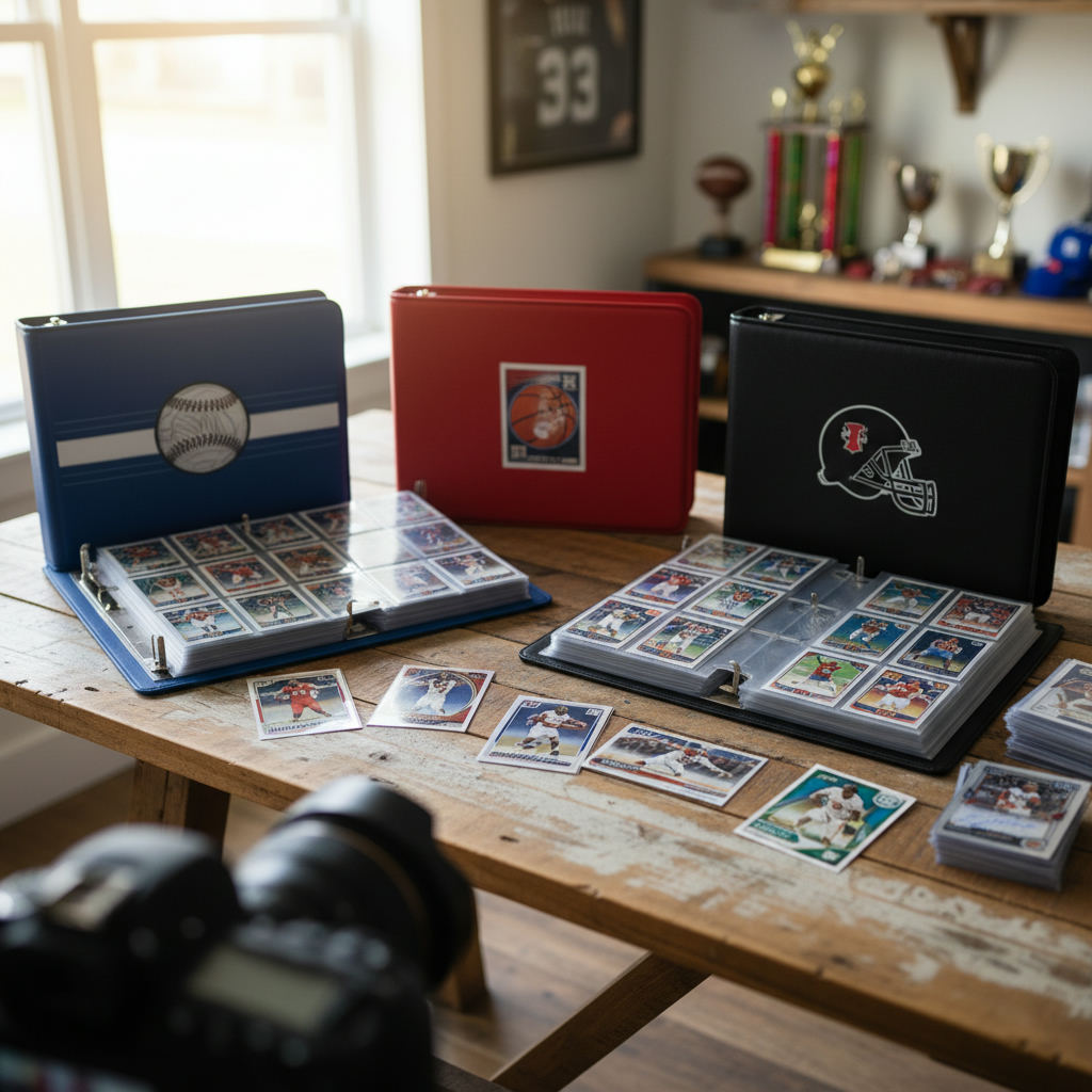 Sports cards binder collection table — best place to sell sports cards guide (FlipAI)