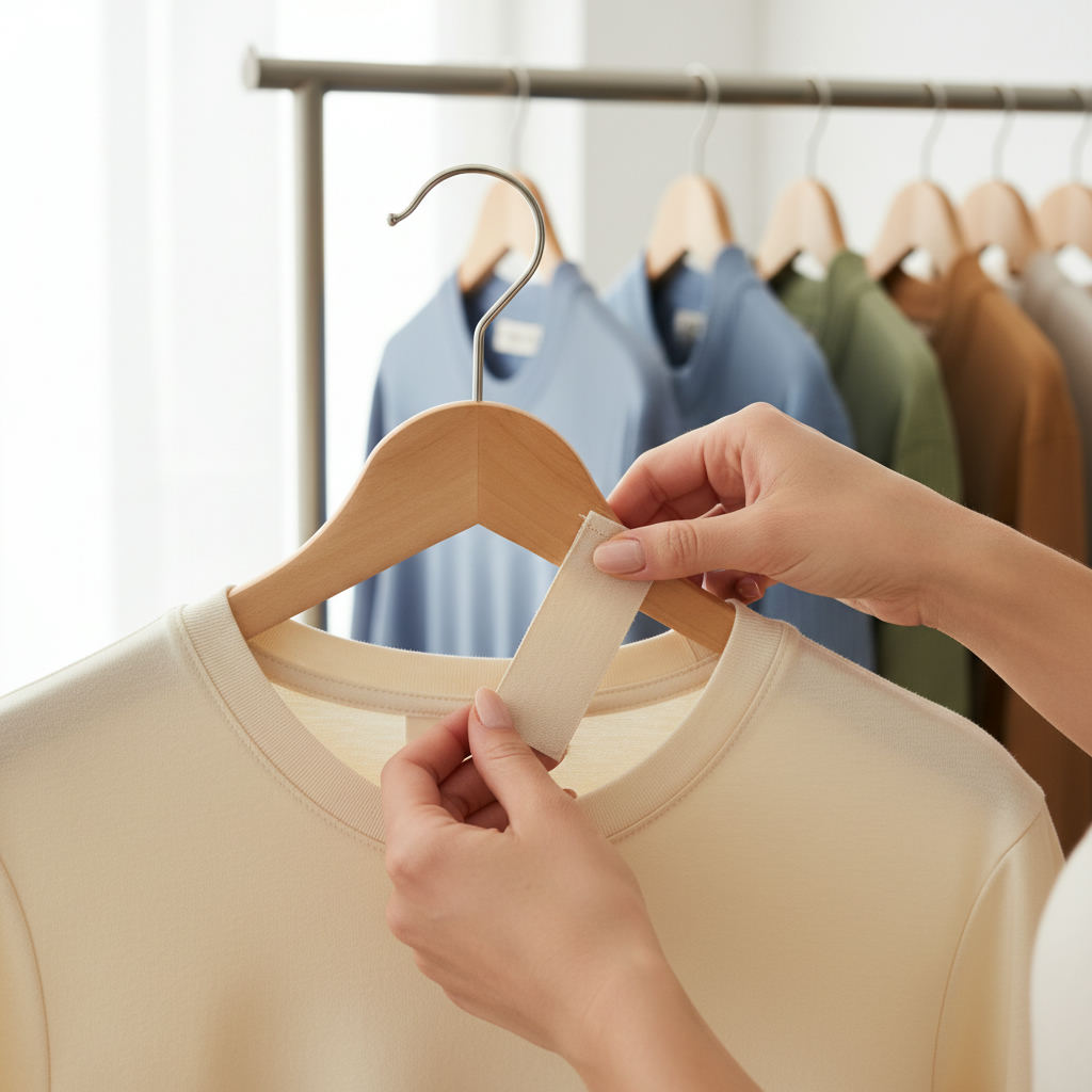 Hands checking clothing brand label on rack — clothing brands worth money at thrift stores guide (FlipAI)