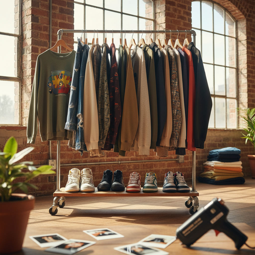 Vintage clothing rack streetwear photographed for resale — depop reviews guide (FlipAI)