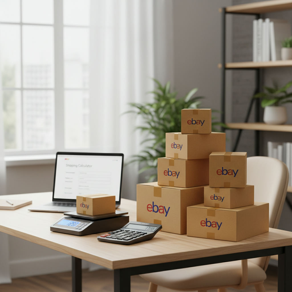 Ebay shipping boxes and calculator home office — ebay fees guide (FlipAI)