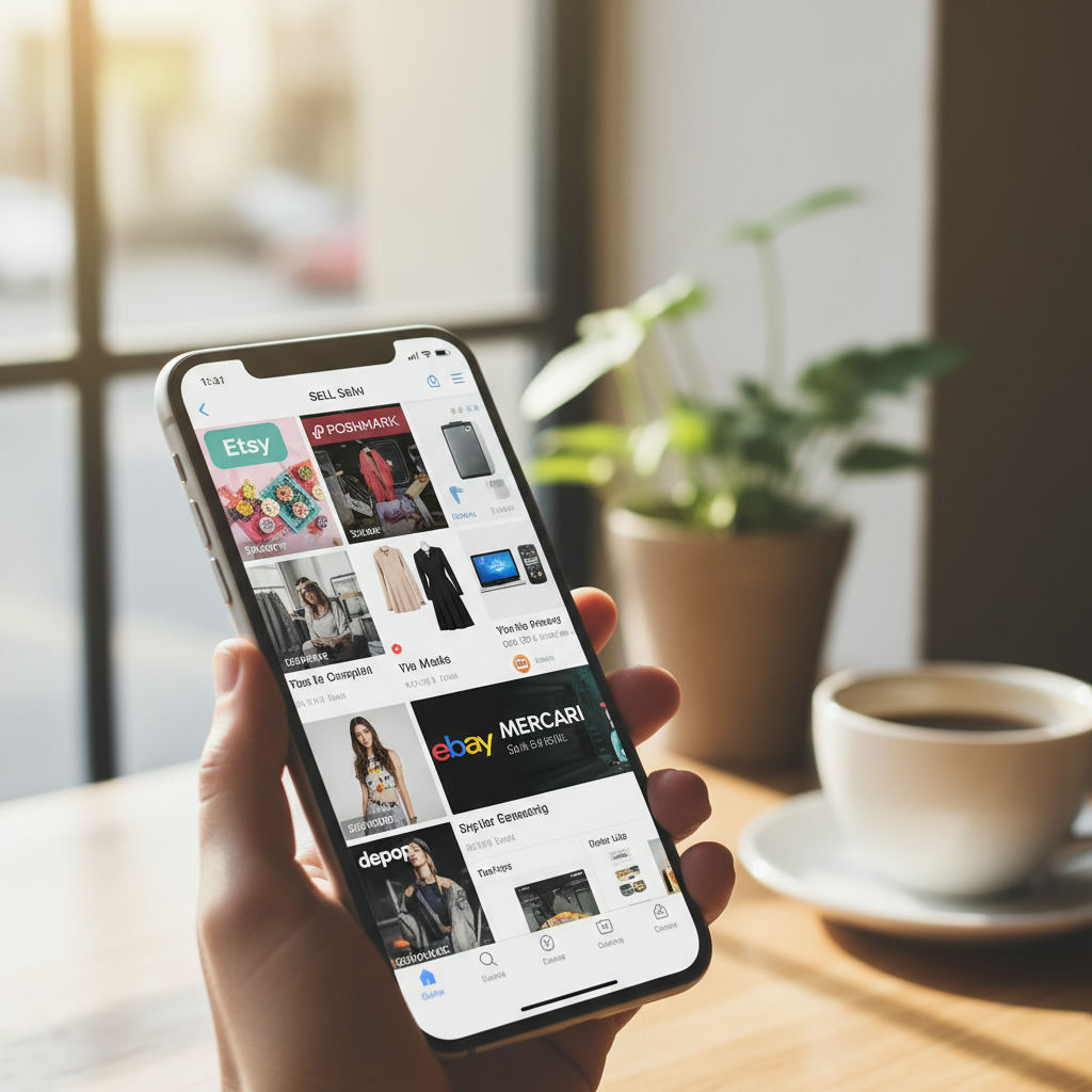 Several selling apps open on a phone screen — facebook marketplace alternative guide (FlipAI)