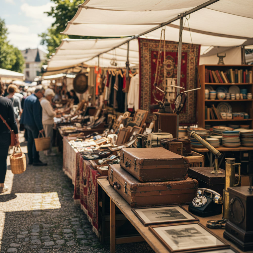 Flea market stalls vintage goods outdoor — flea market flipping tips guide (FlipAI)
