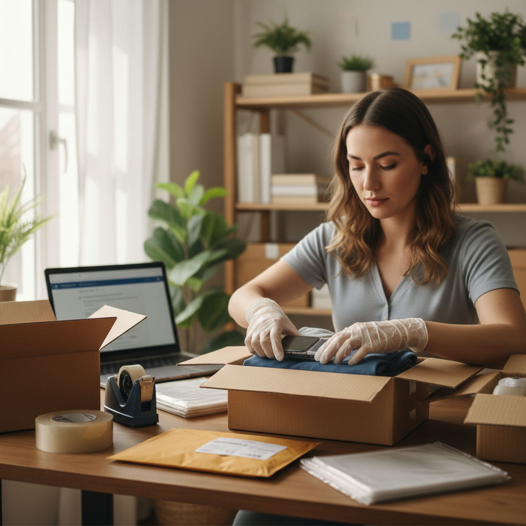Beginner reseller packing first orders at home — how to start reselling guide (FlipAI)