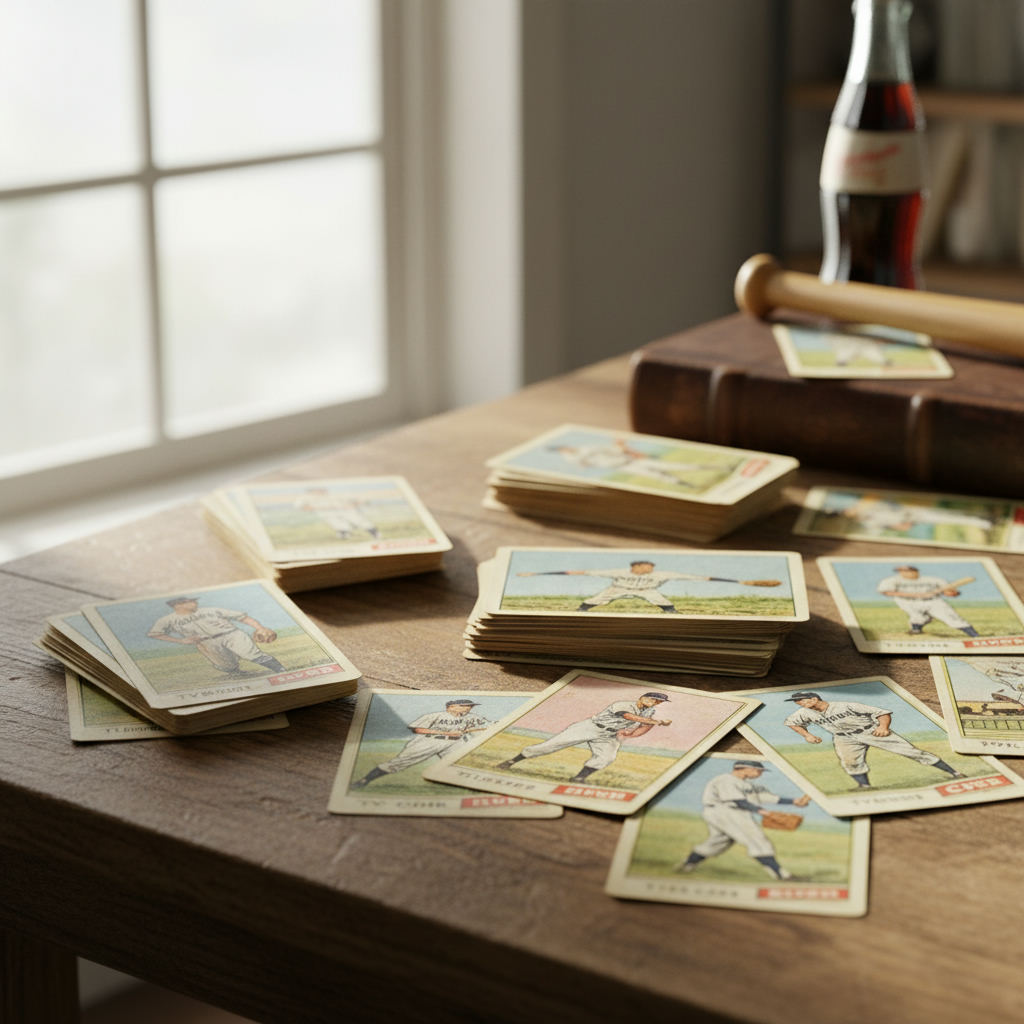 Vintage baseball cards on table — how to use baseball card value scanner step by step guide (FlipAI)