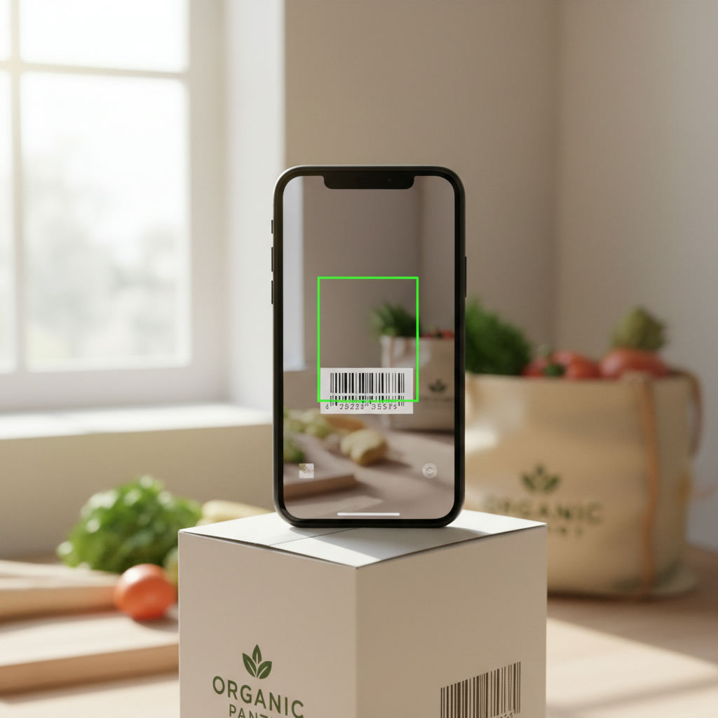 Phone scanning UPC barcode on product box — how to use upc code lookup step by step guide (FlipAI)