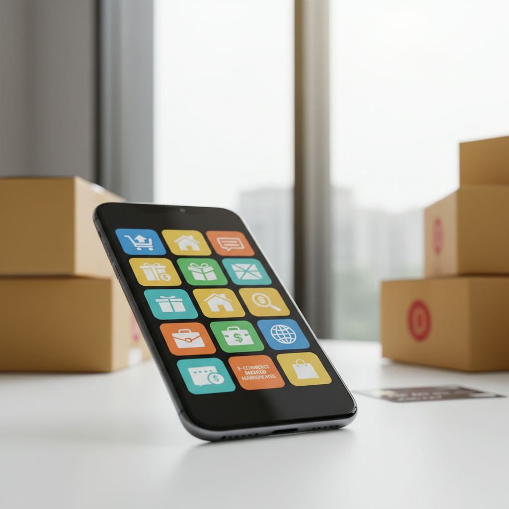 Marketplace apps icons phone screen ecommerce — best reseller platforms Indiana guide (FlipAI)