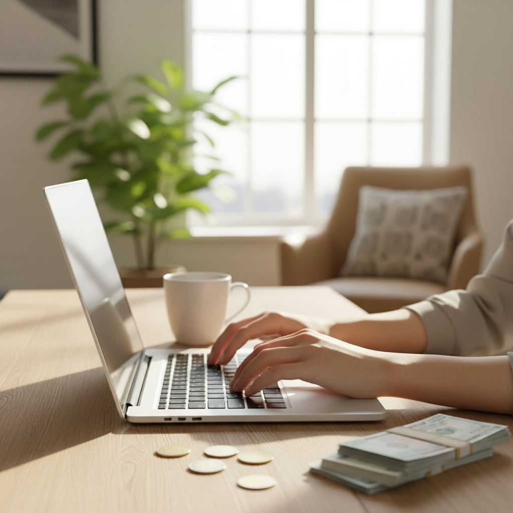 Side hustle money earning laptop home — reselling side hustle California guide (FlipAI)