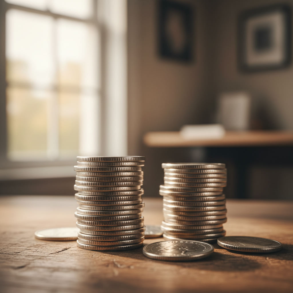Stack of silver dimes and quarters close up — silver coin value guide (FlipAI)