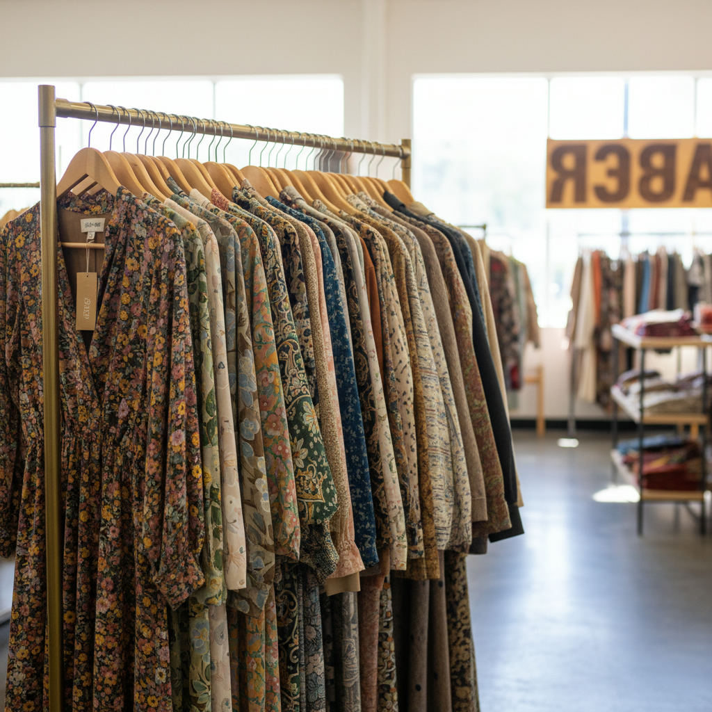 Thrift store shopping bargain vintage clothing rack — best thrift stores in Arizona guide (FlipAI)