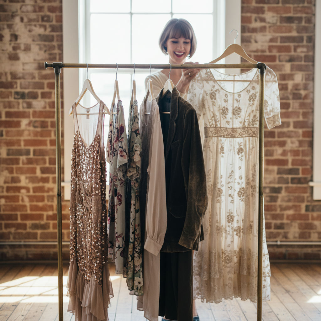 Thrift store shopping bargain vintage clothing rack — best thrift stores in New York guide (FlipAI)