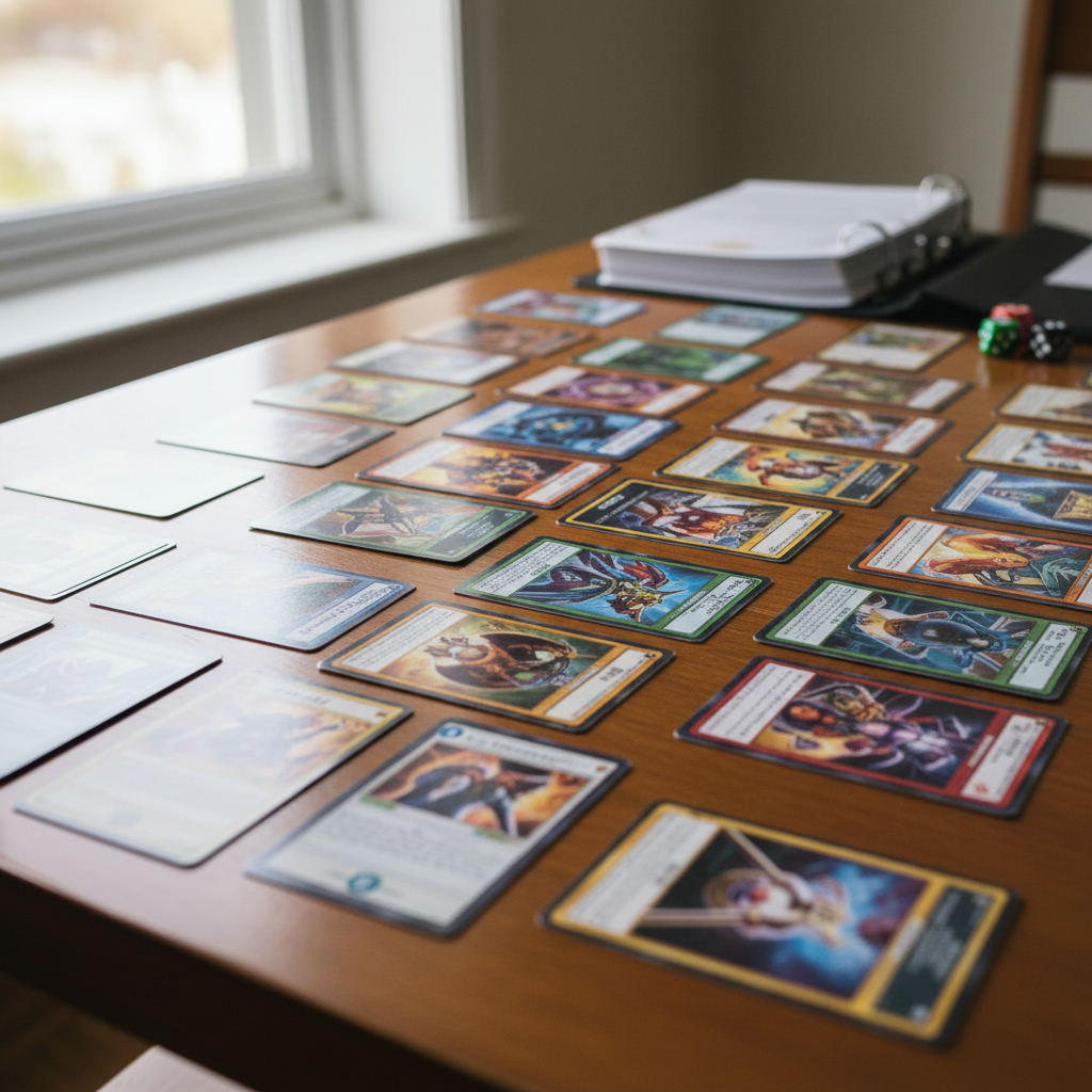 Trading card game cards spread out collection — trading card value North Carolina guide (FlipAI)