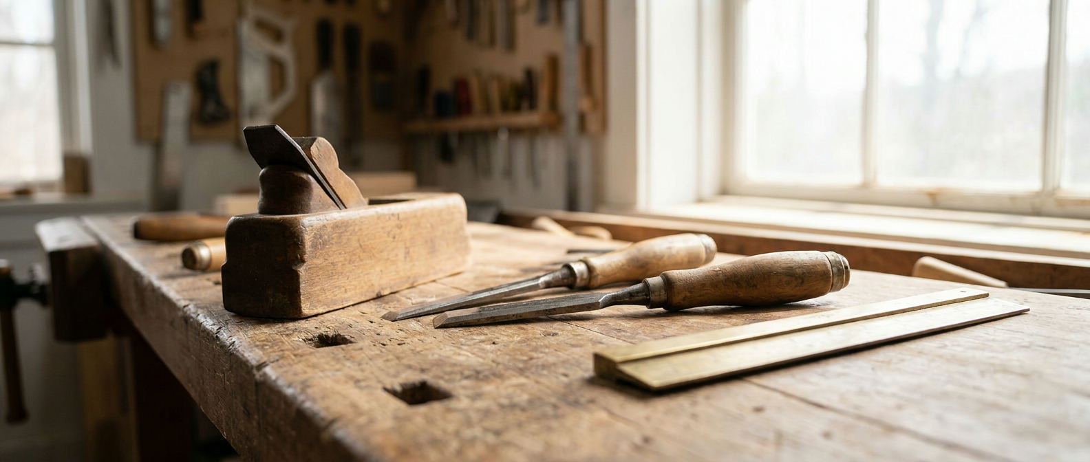 Vintage hand tools wooden workbench — vintage tools worth money guide (FlipAI)