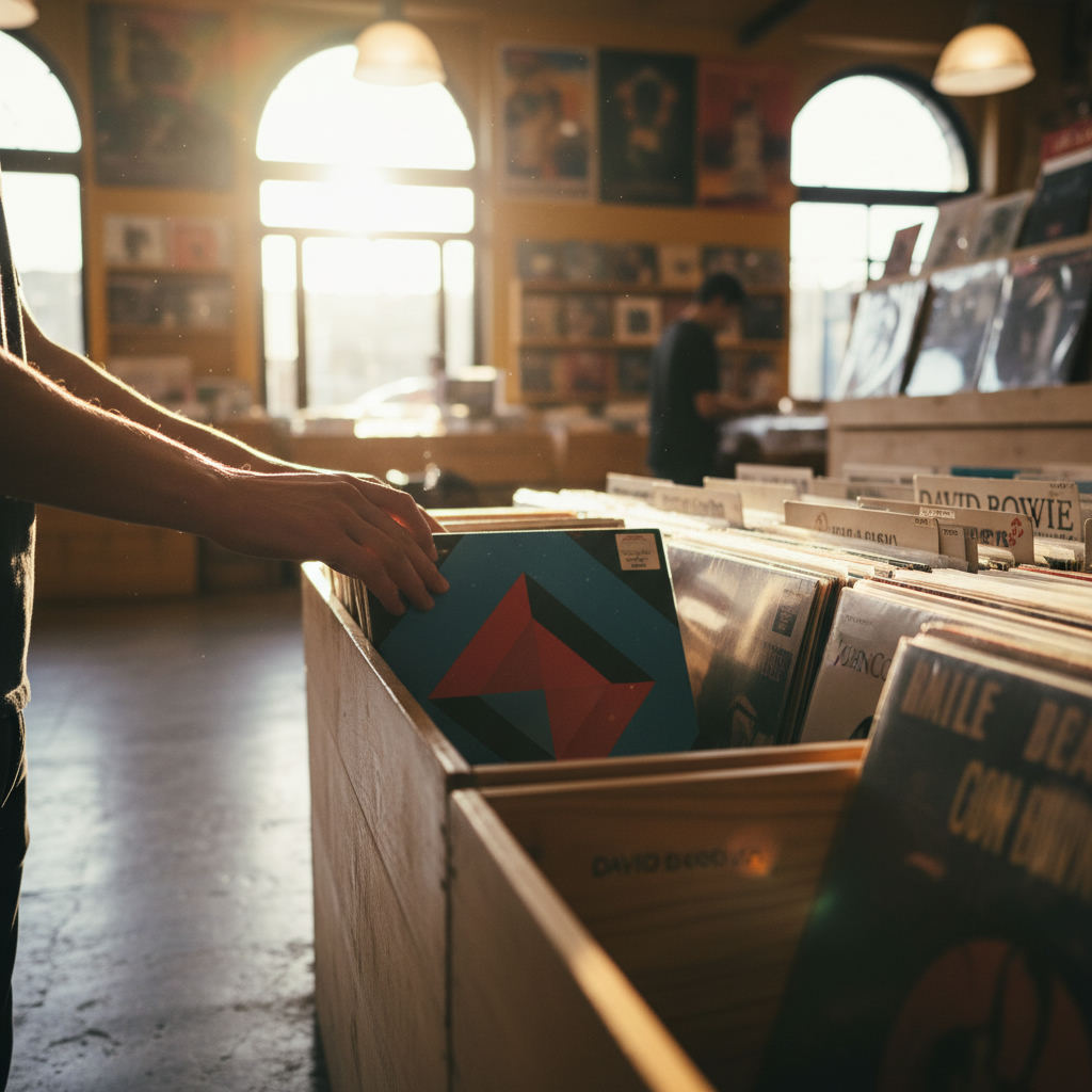 Vinyl records crate browsing record store — vinyl record value guide (FlipAI)
